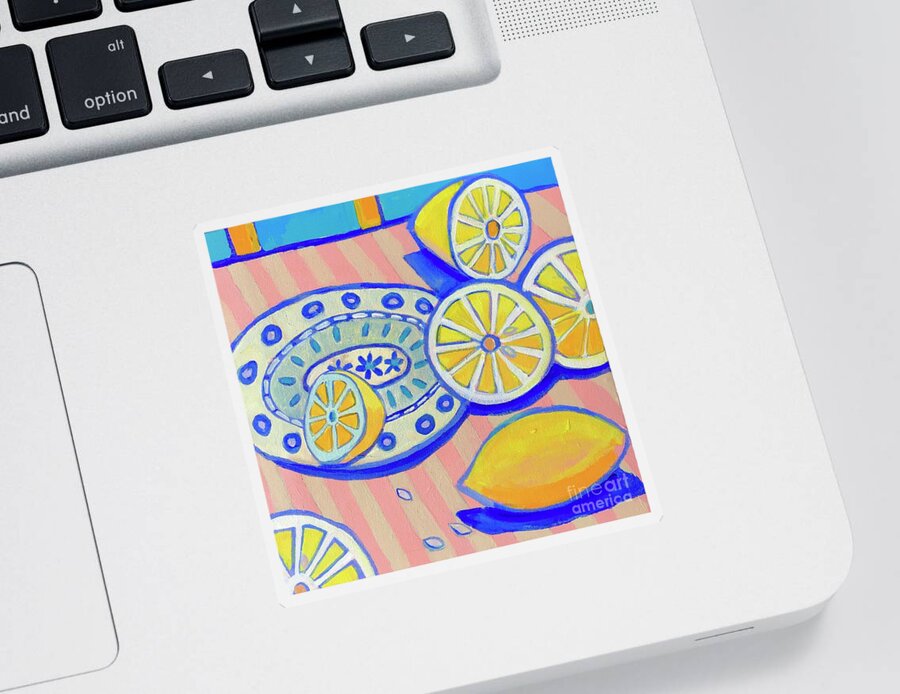 Lemons Sticker featuring the painting Lou Lous Lemon by Debra Bretton Robinson
