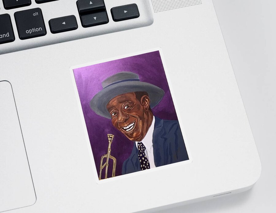Louis Armstrong Sticker featuring the painting Louis Sporting a New Hat by Bill Manson