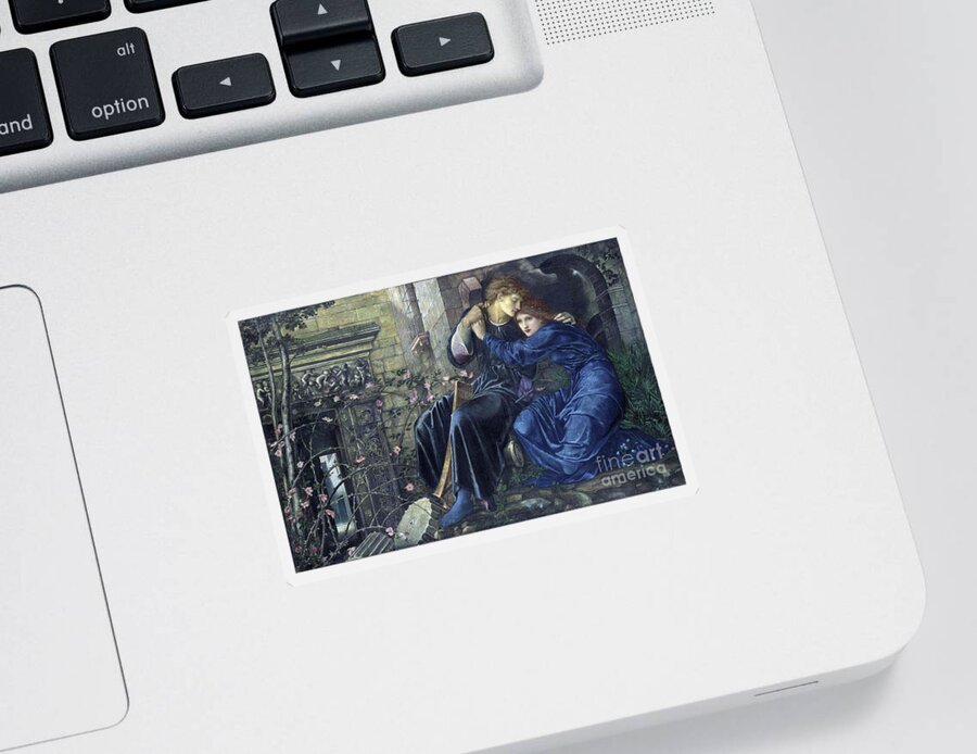Pre-raphaelite Sticker featuring the painting Love among the Ruins 1870 by Edward Coley Burne Jones