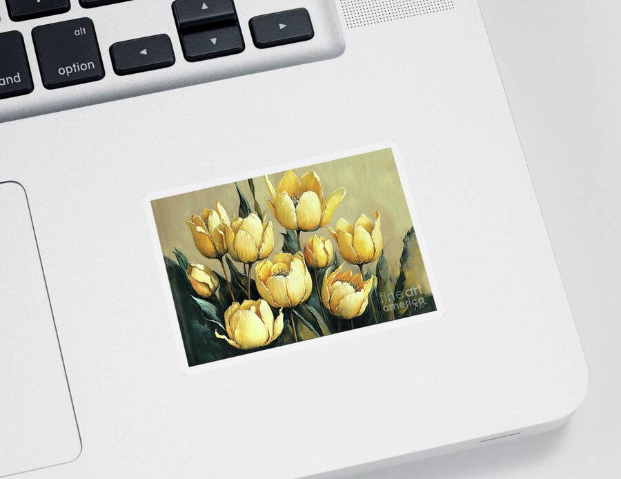 Tulips Sticker featuring the painting Lovely Yellow Tulips by Tina LeCour
