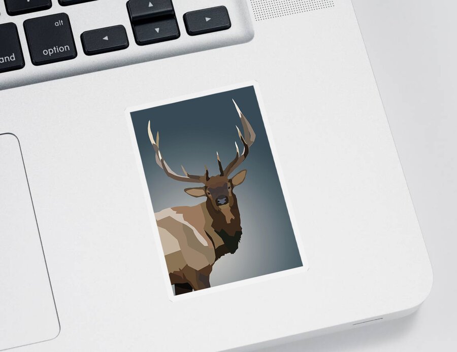 Bull Elk Digital Poly Sticker featuring the digital art Low Poly Bull Elk Portrait by Dan Sproul