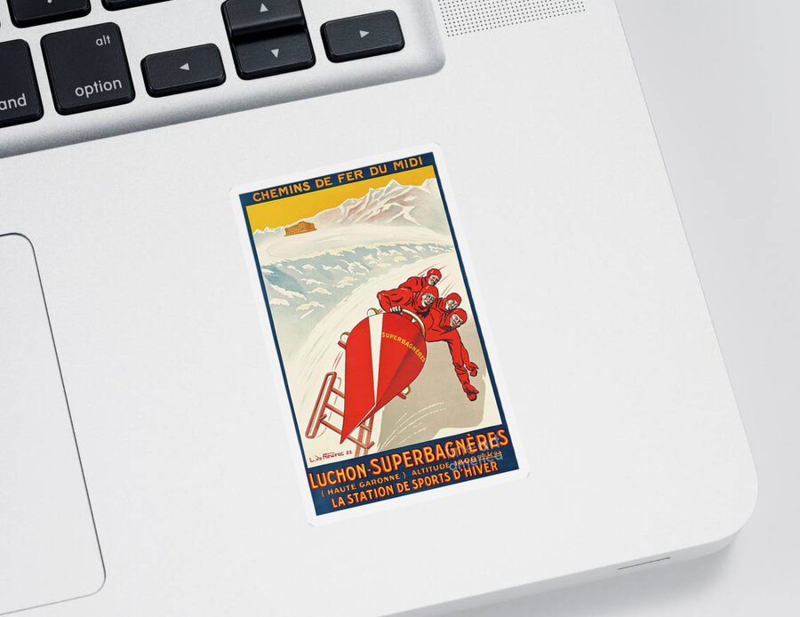 Bobsled Sticker featuring the painting Luchon Superbagnres, 1922 by L de Neurac