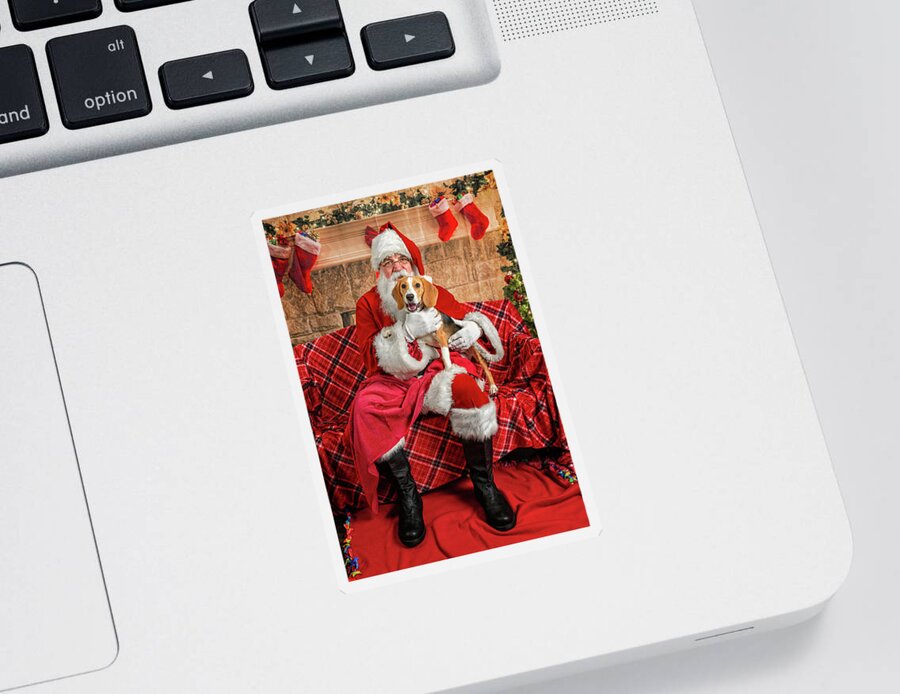 Lucy Sticker featuring the photograph Lucy with Santa 2 by Christopher Holmes