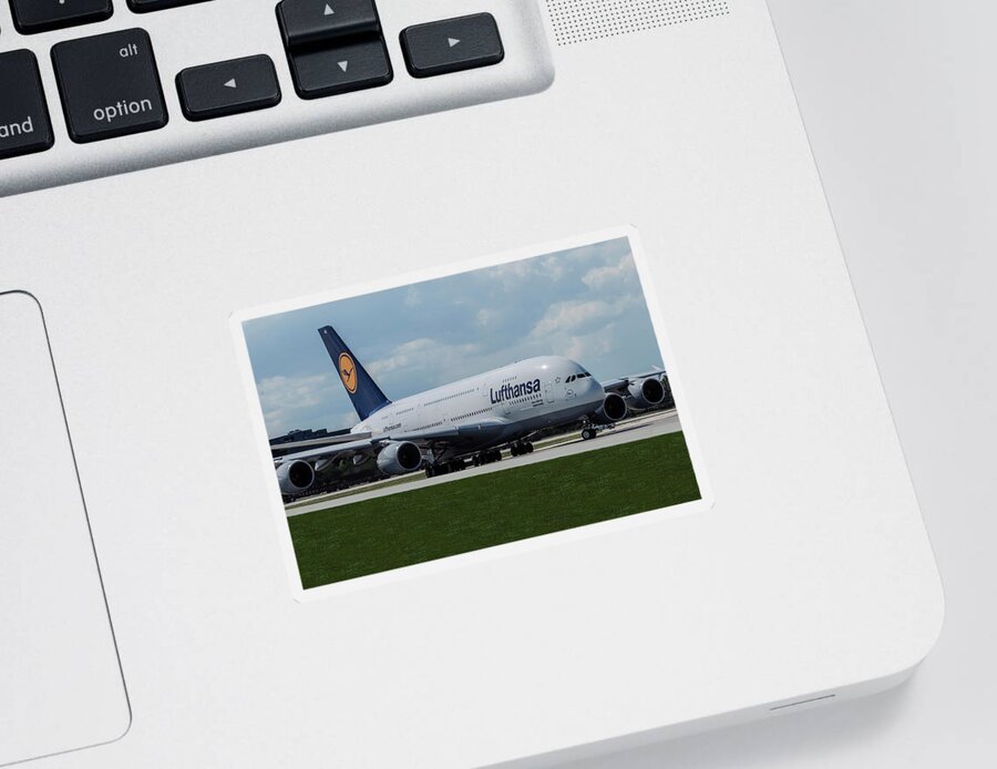 Lufthansa Airlines Sticker featuring the photograph Lufthansa Airbus A380 at Miami International by Erik Simonsen