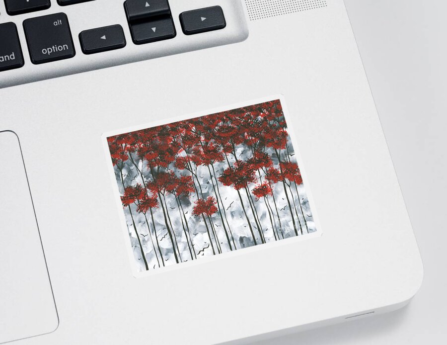 Tree Sticker featuring the painting Lush Red Abstract Trees Painting Original Black White Landscape Art Duncanson by Megan Aroon