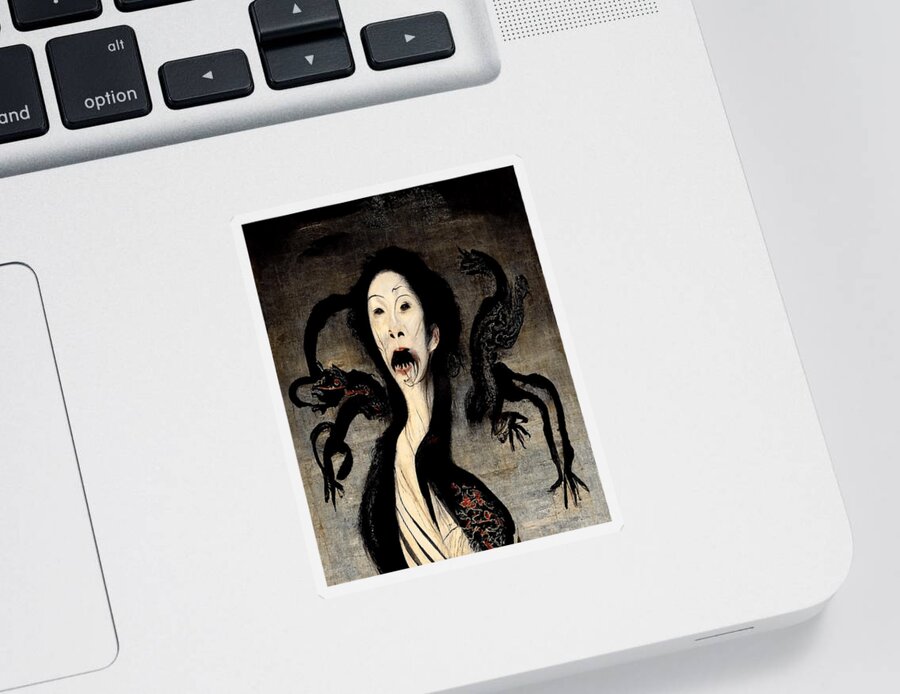 Horror Sticker featuring the digital art Machi Possession by Black Dragon by Ryan Nieves