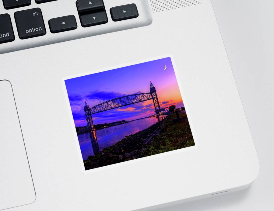 Cape Cod Sticker featuring the photograph Magical Sunset at the Cape Cod Railroad Bridge by Mitchell R Grosky