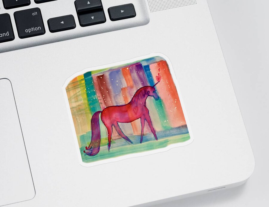 Unicorn Sticker featuring the painting Magical Unicorn of Love by Sandy Rakowitz