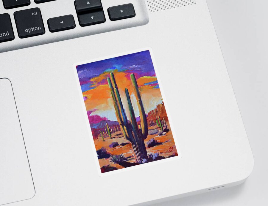 Saguaro Sticker featuring the painting Majestic Desert Sentinel by Elise Palmigiani