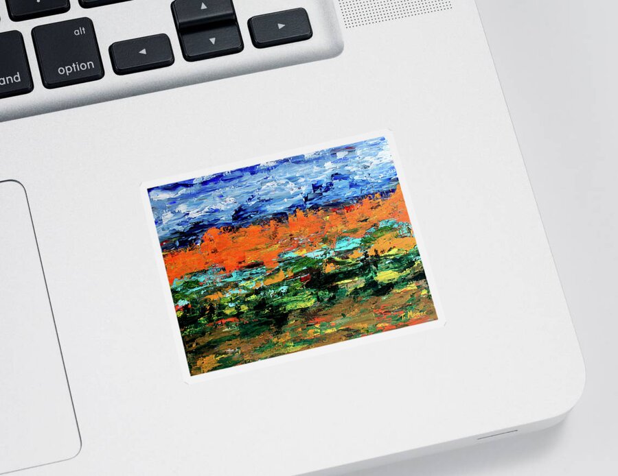 Abstract Sticker featuring the painting Majestic Mountains 1 by Teresa Moerer