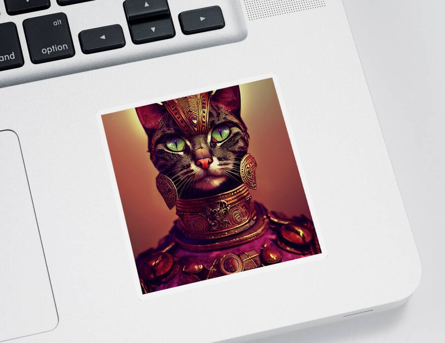 Tabby Cats Sticker featuring the digital art Malaya the Tabby Cat Warrior by Peggy Collins