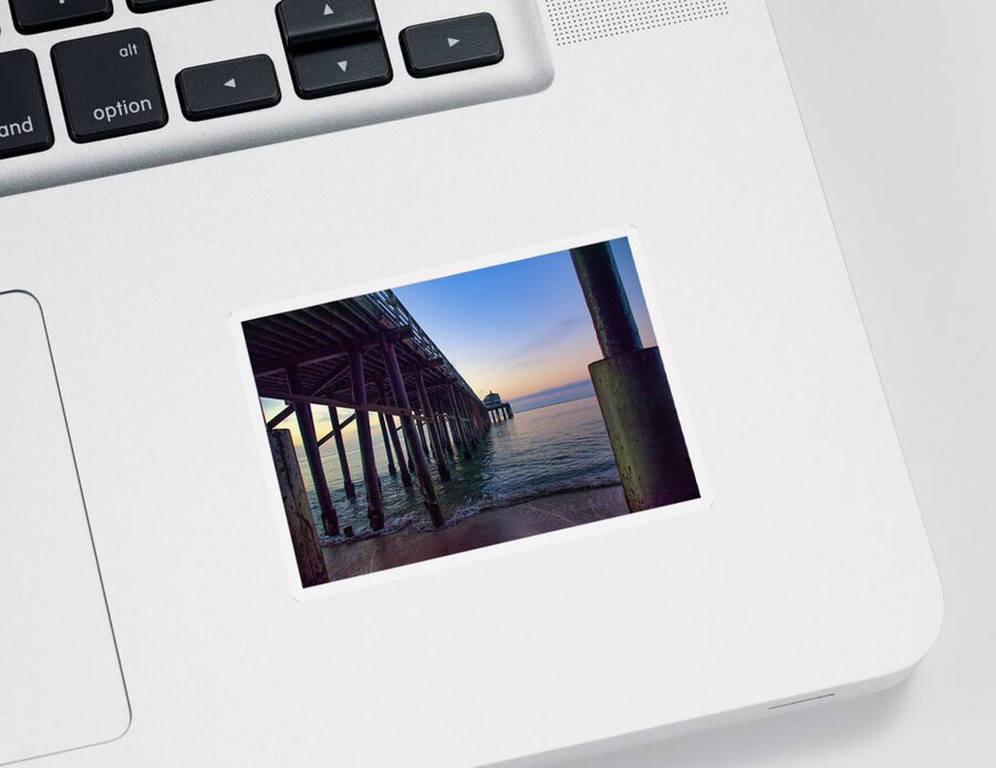Beach Sunrise Sticker featuring the photograph Malibu Pier at Dawn by Matthew DeGrushe