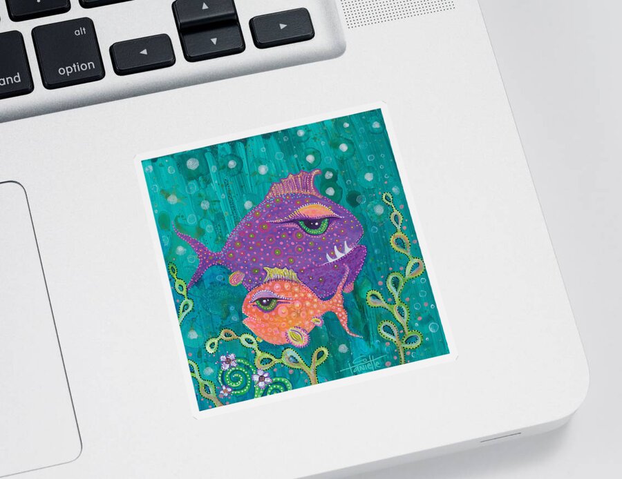 Fish School Sticker featuring the painting Fish School by Tanielle Childers