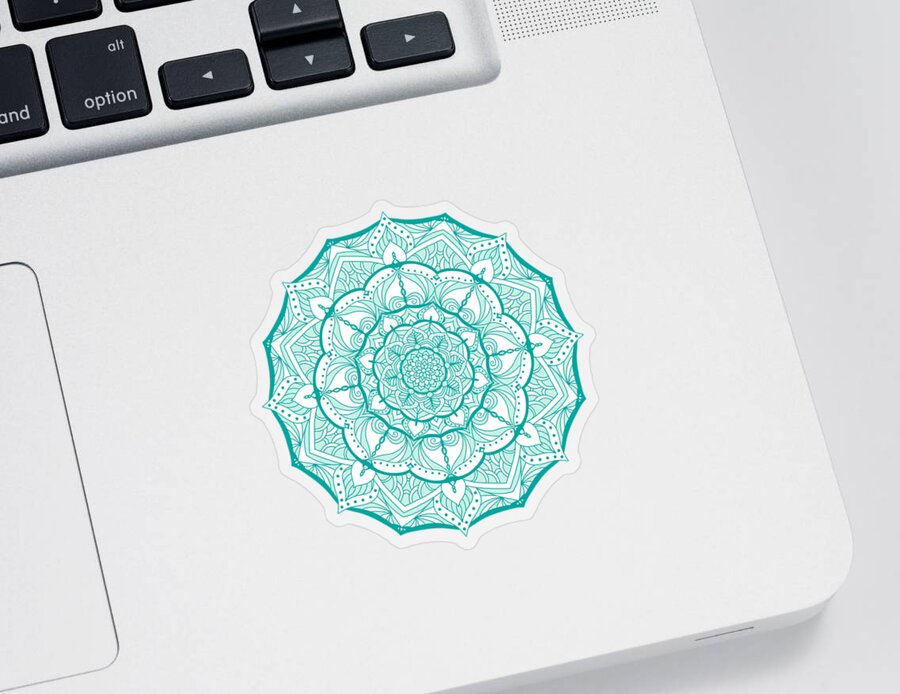 Mandala Sticker featuring the digital art Mandala Minty Bloom by Angie Tirado