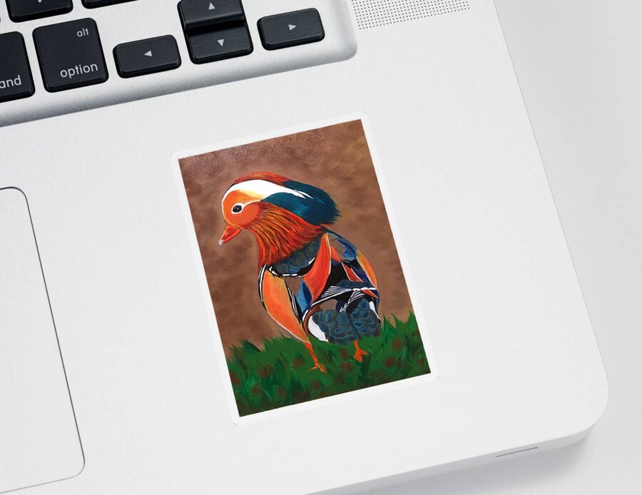  Sticker featuring the painting Mandarin Duck-Fowl Play by Bill Manson