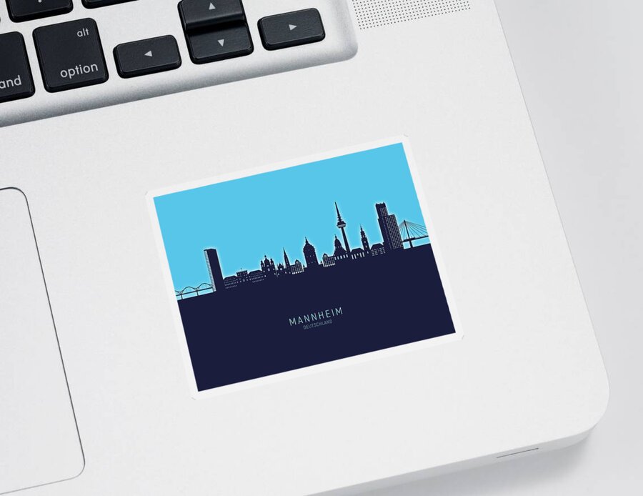 Mannheim Sticker featuring the digital art Mannheim Germany Skyline #99 by Michael Tompsett