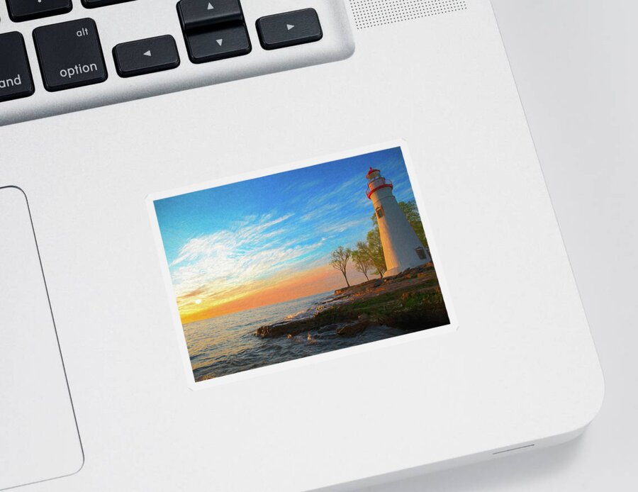 Marblehead Lighthouse Sunrise Panorama Sticker featuring the painting Marblehead Sunrise Painting by Dan Sproul