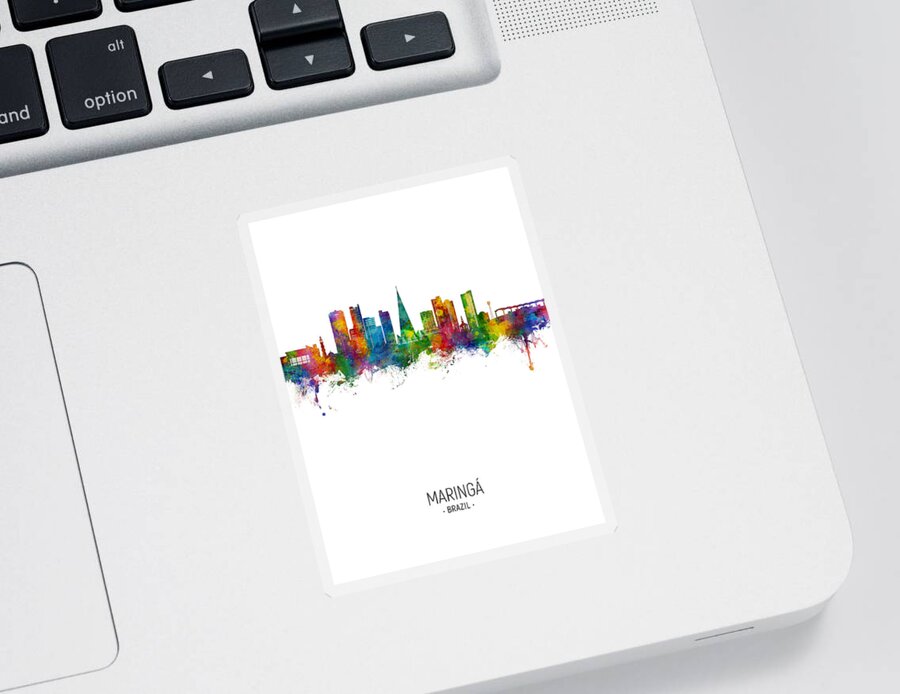 Maringá Sticker featuring the digital art Maringa Skyline Brazil #70 by Michael Tompsett