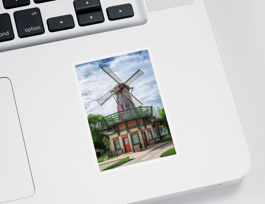 Windmill Sticker featuring the photograph Marion County Windmill Bank - Pella Iowa by Susan Rissi Tregoning