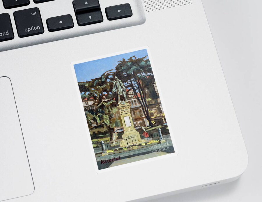 Square Sticker featuring the painting Marquees de Amboage Statue and Plaza Ferrol Galicia Spain by Pablo Avanzini