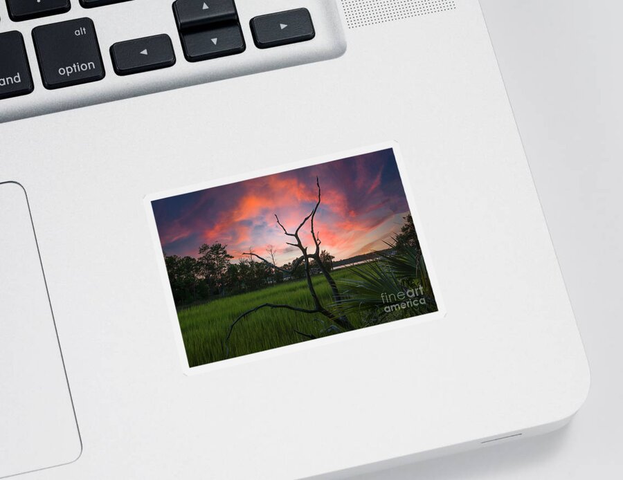 Sunset Sticker featuring the photograph Marsh Sunset over the Wando River - What a Sky by Dale Powell