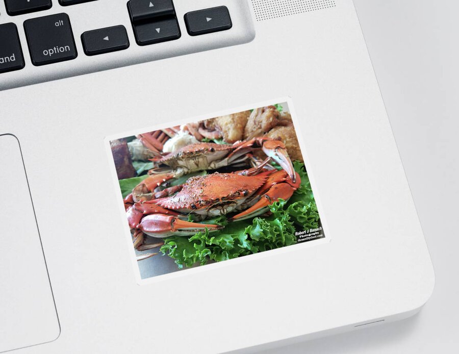 Crab Sticker featuring the photograph Maryland Crab On Lettuce by Robert Banach
