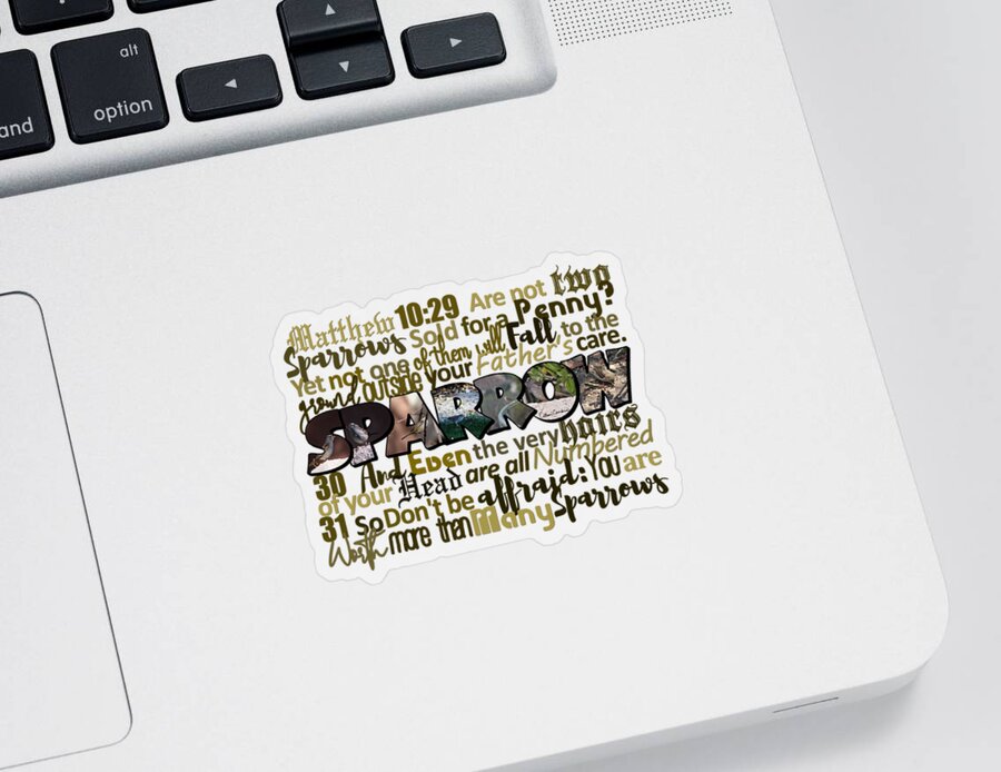 Matthew 10 29 Sticker featuring the photograph Matthew 10 Sparrow Big Letter Word Art by Colleen Cornelius