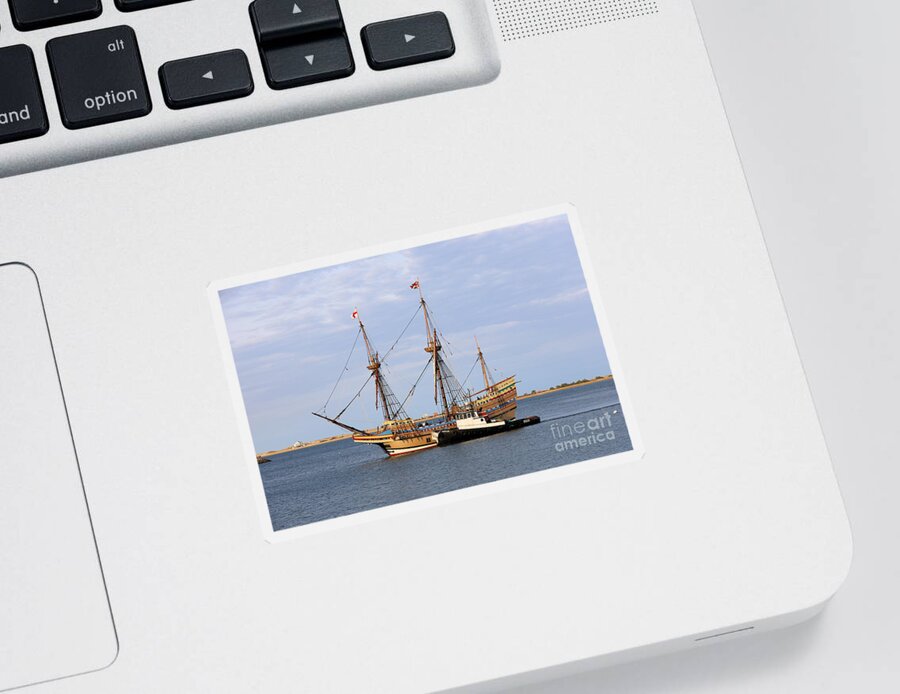 Mayflower Ii Sticker featuring the photograph Mayflower II return Plymouth harbor 2022 by Janice Drew