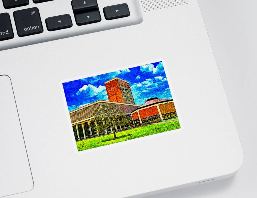 Texas Tech University College Of Media & Communication Sticker featuring the digital art Media and Communications Building of the Texas Tech University - impressionist painting by Nicko Prints