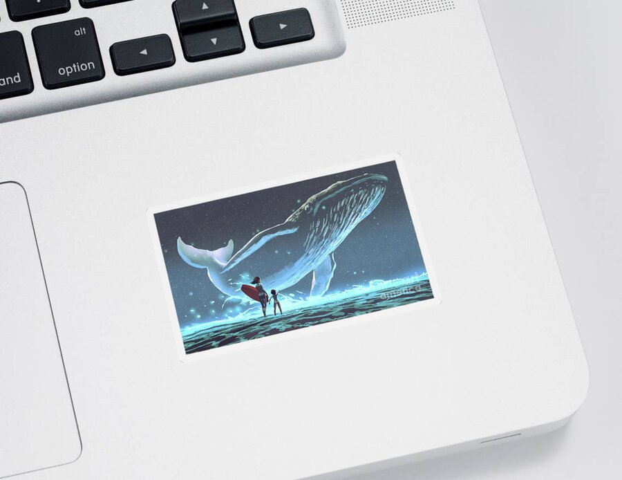 Illustration Sticker featuring the painting Meet the legendary whale by Tithi Luadthong