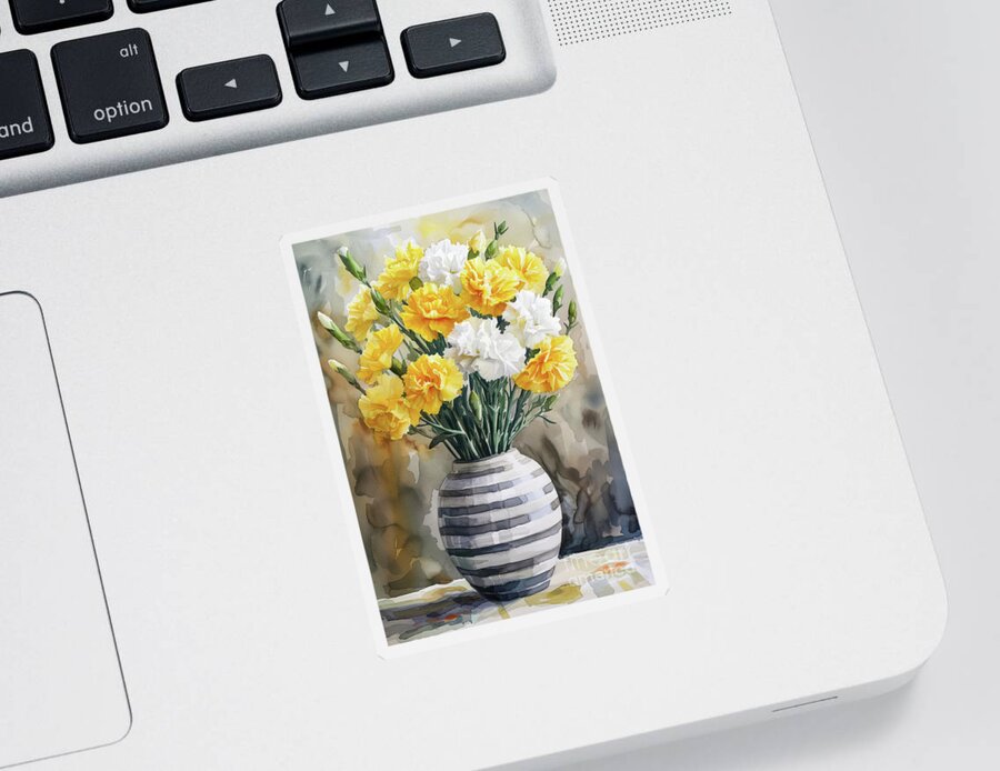 Carnation Flowers Sticker featuring the painting Mellow Yellow Carnations by Tina LeCour