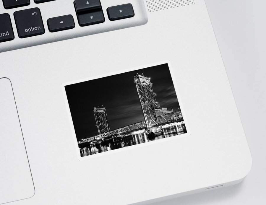 Acros Sticker featuring the photograph Memorial Bridge, A Night In Monochrome. by Jeff Sinon