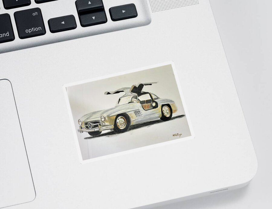Mercedes Sticker featuring the pastel Mercedes Benz 300SL by Richard Le Page