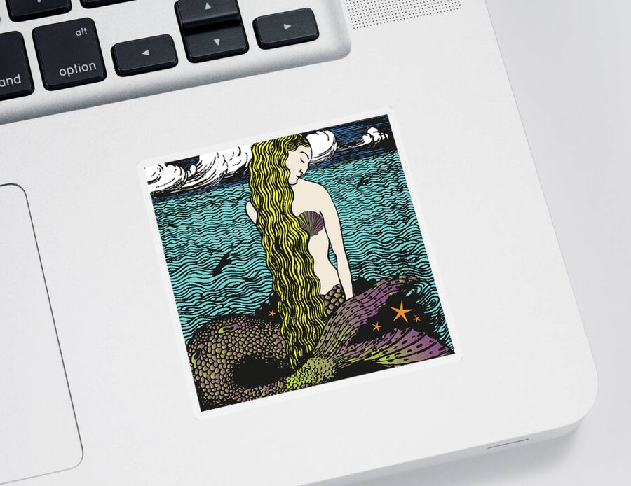 Mermaids Sticker featuring the digital art Mermaid by the Ocean by Eclectic at Heart