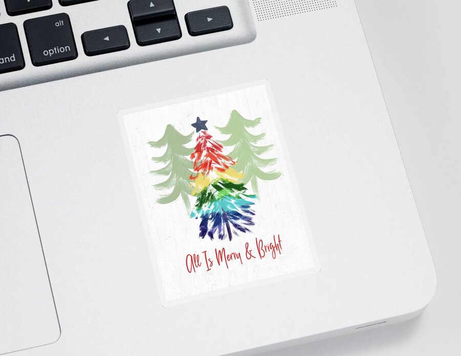 Rainbow Sticker featuring the digital art Merry And Bright Rainbow Christmas- Art by Linda Woods by Linda Woods