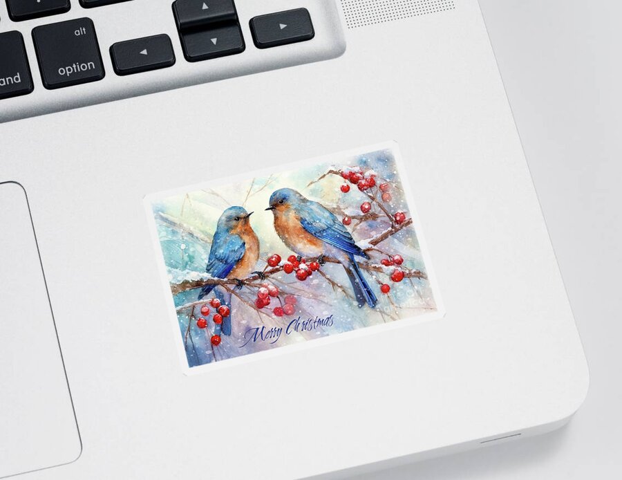 Merry Christmas Sticker featuring the painting Merry Christmas Bluebird Friends by Tina LeCour