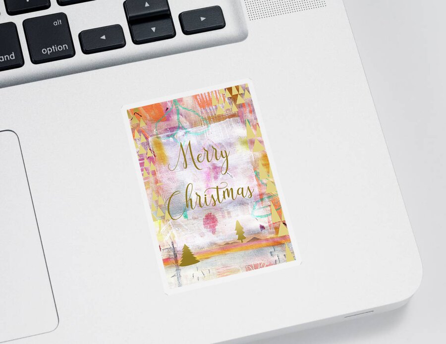 Merry Christmas Sticker featuring the mixed media Merry Christmas by Claudia Schoen
