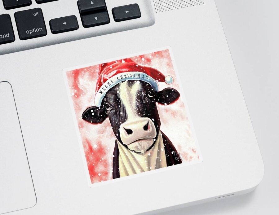 #faaadwordsbest Sticker featuring the painting Merry Christmas Cow by Tina LeCour
