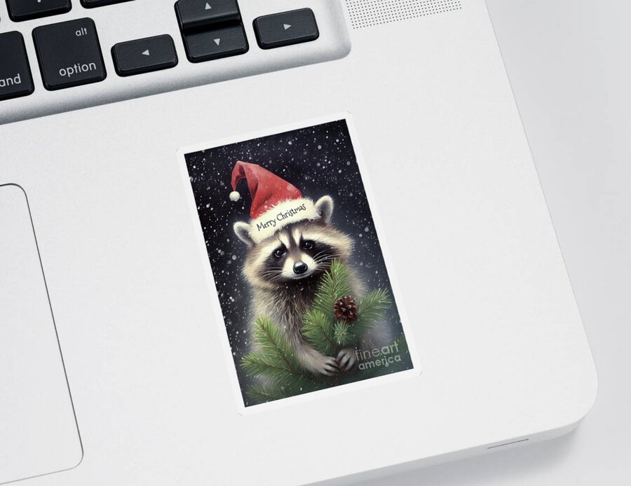 #faaadwordsbest Sticker featuring the painting Merry Christmas Raccoon by Tina LeCour