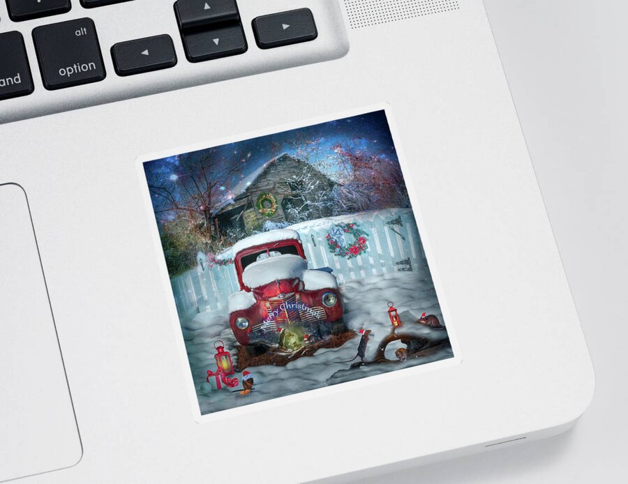 Barns Sticker featuring the photograph Merry Mice at Christmastime by Debra and Dave Vanderlaan