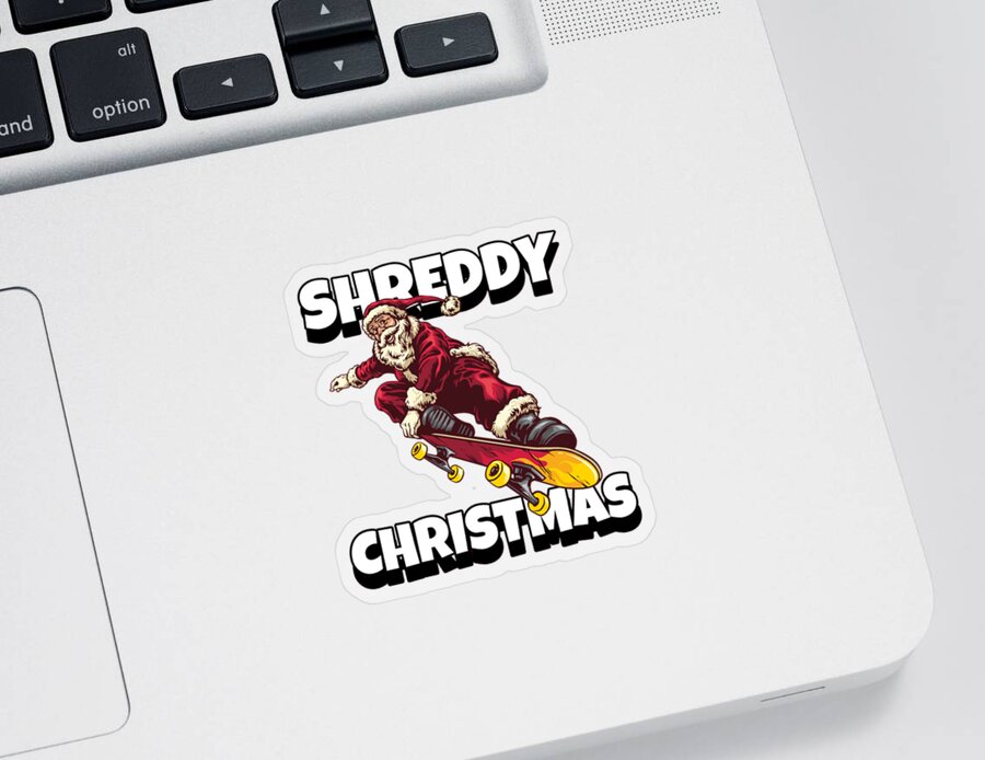 Christmas 2023 Sticker featuring the digital art Merry Shreddy Christmas Santa Skateboarding by Flippin Sweet Gear