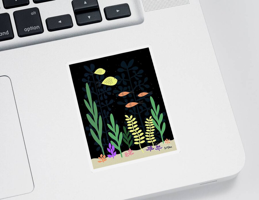 Mid Century Fish Sticker featuring the digital art Mid Century Aquarium Black by Donna Mibus