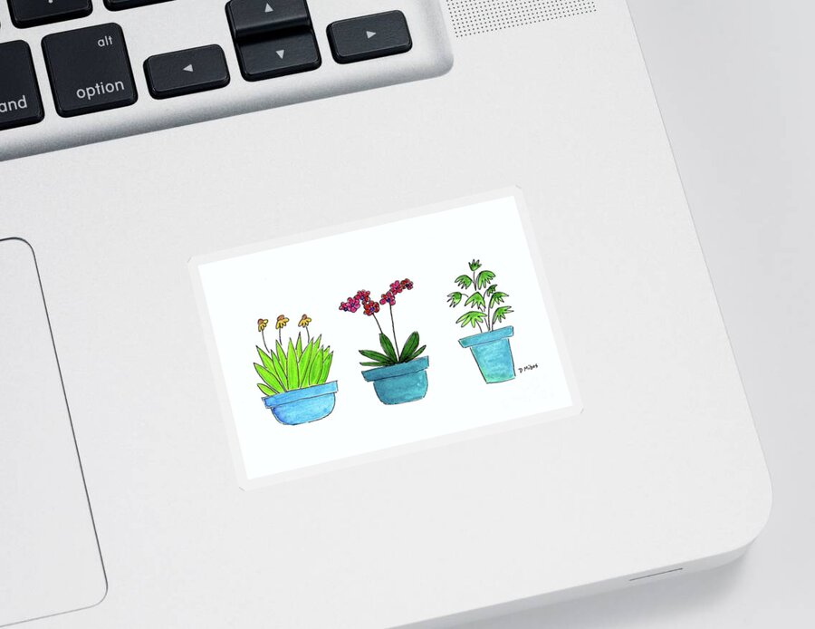 Mid Century Modern Plants Sticker featuring the painting Mid Century Blue Potted Plants by Donna Mibus