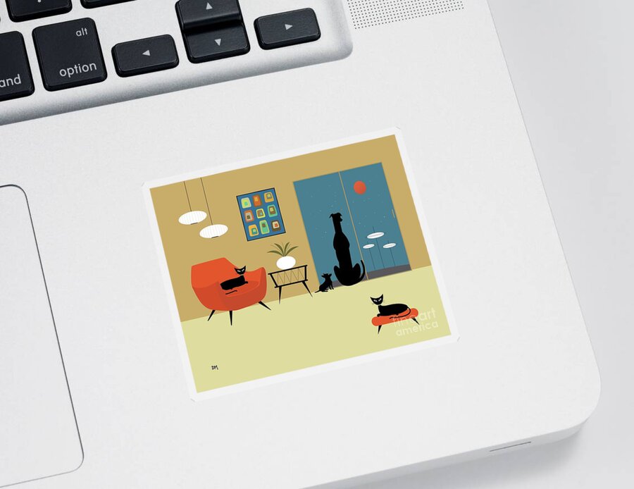 Mid Century Cat Sticker featuring the digital art Mid Century Cats and Dogs by Donna Mibus