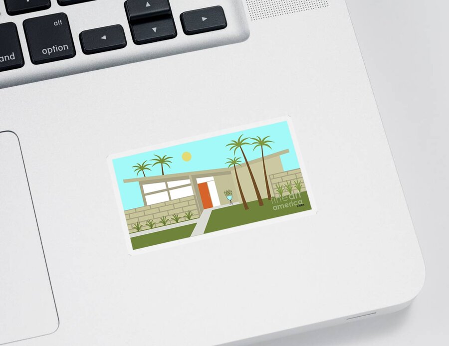 Mcm Sticker featuring the digital art Mid Century Modern House in Tan by Donna Mibus