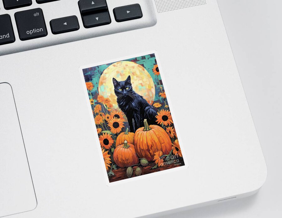 Halloween Sticker featuring the painting Midnight In The Pumpkin Patch by Tina LeCour