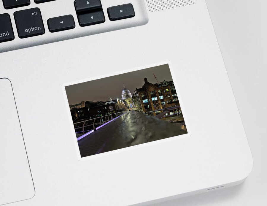 Millennium Bridge Sticker featuring the photograph Millennium bridge and St Pauls Cathedral view in London by Angelo DeVal