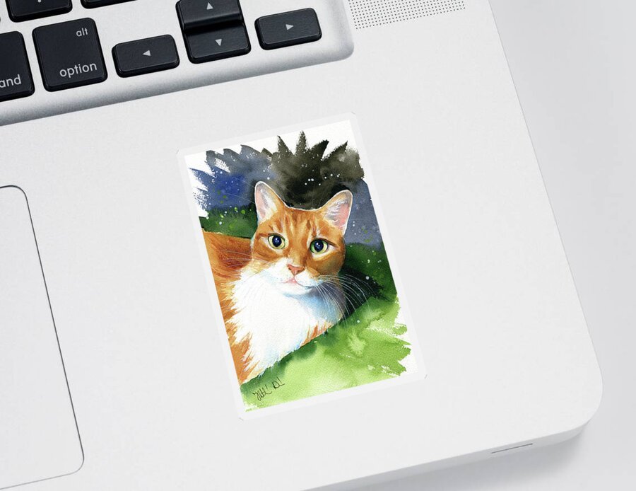 Cats Sticker featuring the painting Milo Ginger Cat Painting by Dora Hathazi Mendes