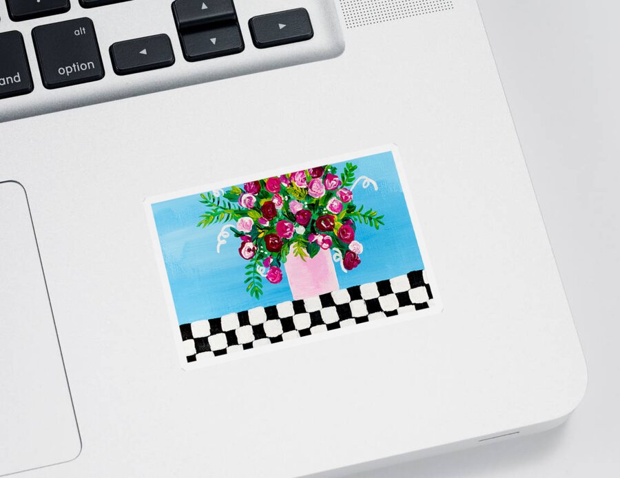 Black And White Check Sticker featuring the painting Mini Check 1 by Beth Ann Scott