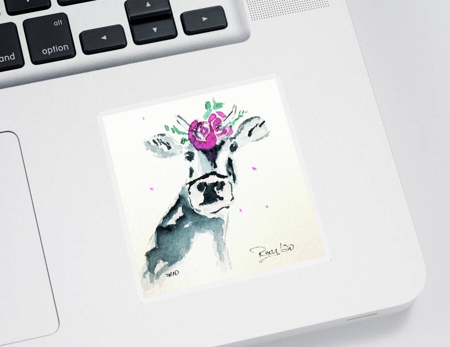 Cow Sticker featuring the painting Mini Cow 10 by Roxy Rich